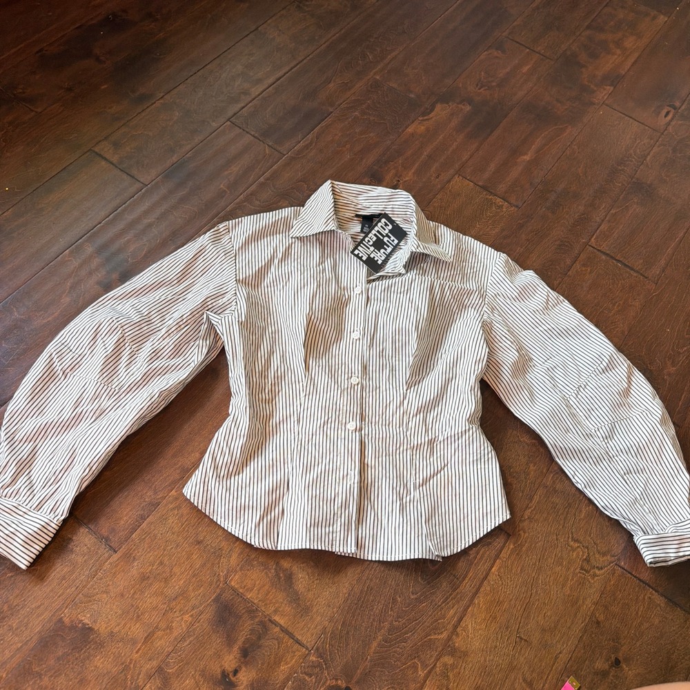 Women's Future Collective Barrel Collared Button-Down Shirt Brown/White XS NWT